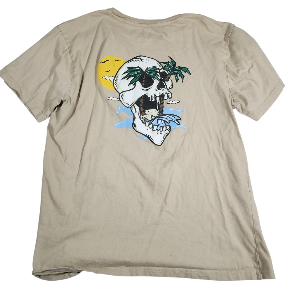Taco Tuesday Skull Palm Tree Graphic‎ T-Shirt Beige Tropical Beach Vacation Tee